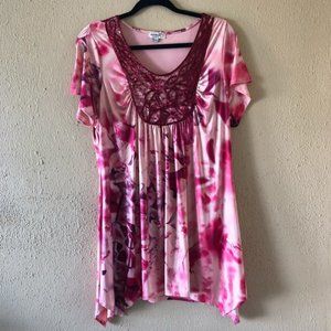 One Word Live and Let Live Flowy Pink Shirt XL